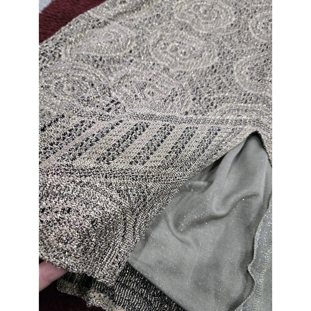 Damianou Womens 2-Piece Metallic Knit Dress & Cardigan Set Gold Black Size L - Picture 3 of 16